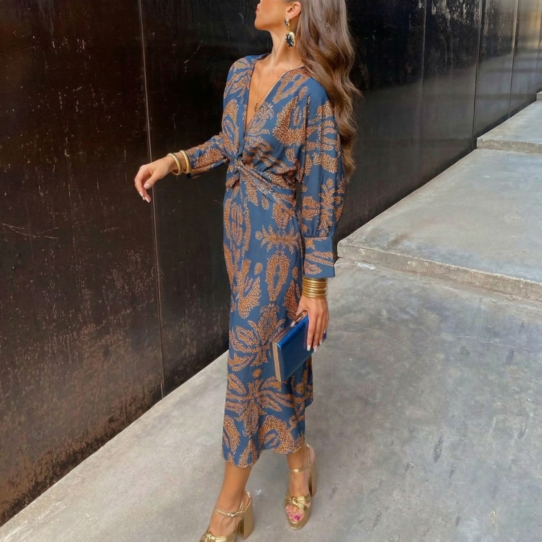 Fiorella | Artistic Midi Dress with Waist Knot